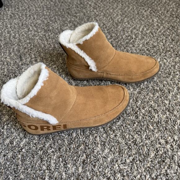 SOREL NAKISKA WOMENS SUEDE LINED SLIPPER BOOTS Camel Brown Size 8 Comfort - Picture 3 of 9